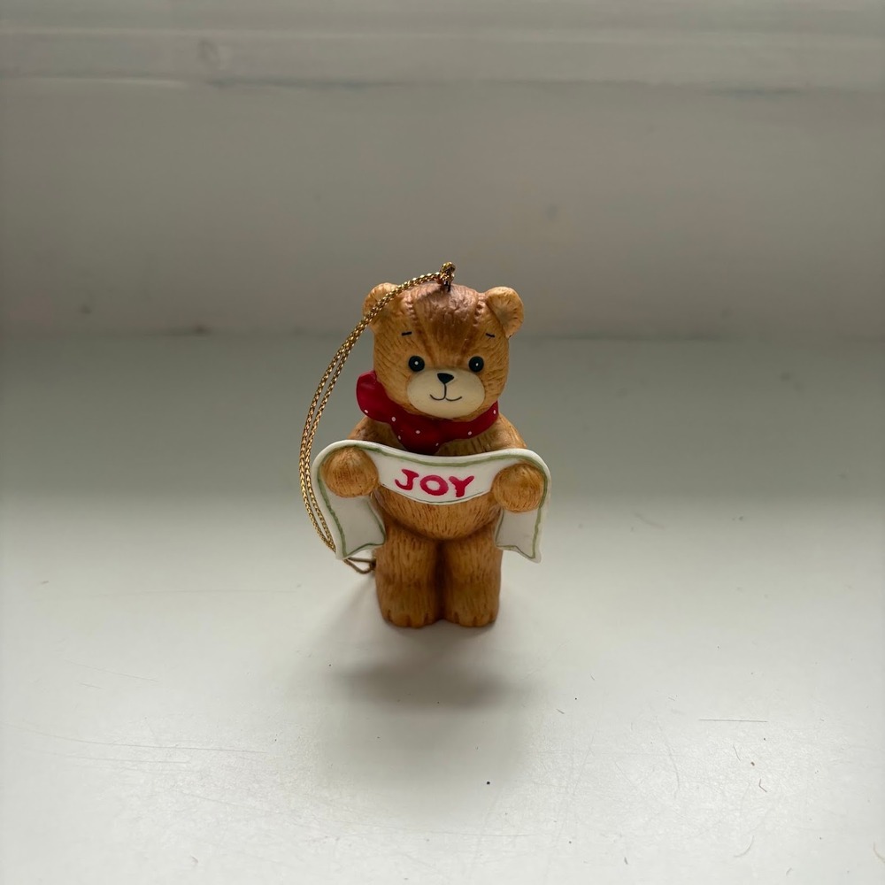 Vintage 1982 Enesco Lucy and Me Teddy Bear Joy Banner Christmas Ornament Holiday